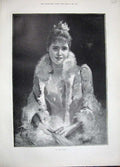 Original Old Antique Print 1893 Portrait Beautiful Woman Theatre Lady Victorian