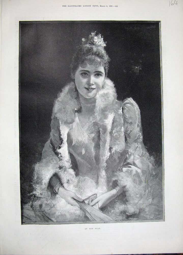 Original Old Antique Print 1893 Portrait Beautiful Woman Theatre Lady Victorian
