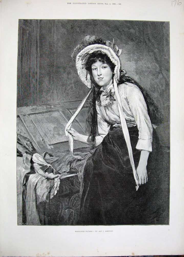 Original Old Antique Print 1893 Fine Art Young Girl Dress Up Costumes Victorian