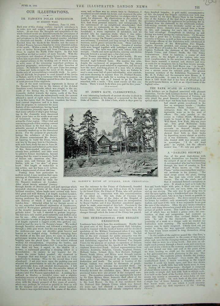Original Old Antique Print 1893 Dr Nansen'S House Lysaker Christiania Victorian
