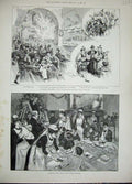 Original Old Antique Print 1893 Christmas London Hospital Charrington Assembly