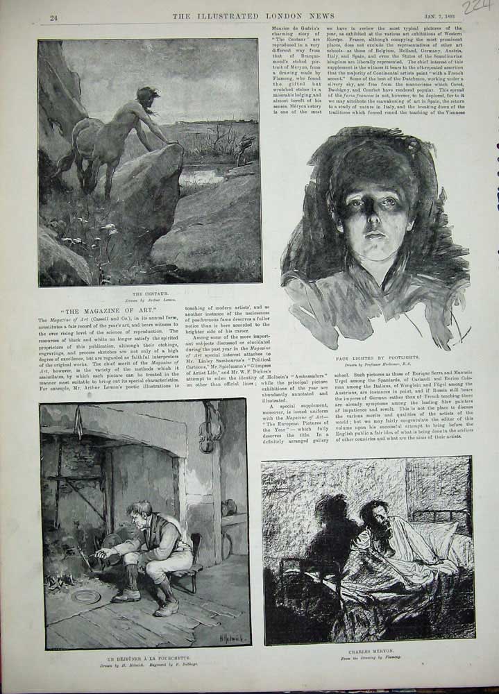 Original Old Antique Print 1893 Art Face Boys Charles Meryon Fourchette Centaur