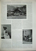 Original Old Antique Print 1893 Church Meran Saltner Burg Theatre Bertha Hofer