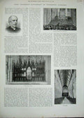 Old Antique Print 1893 Winchester Cathedral Nave Dean Choir Screen Music 19th