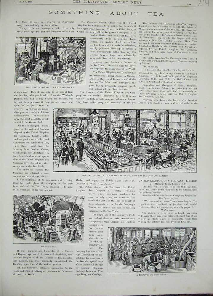 Old Antique Print 1893 Tead Chests Docks United Kingdom Company Tasting 19th