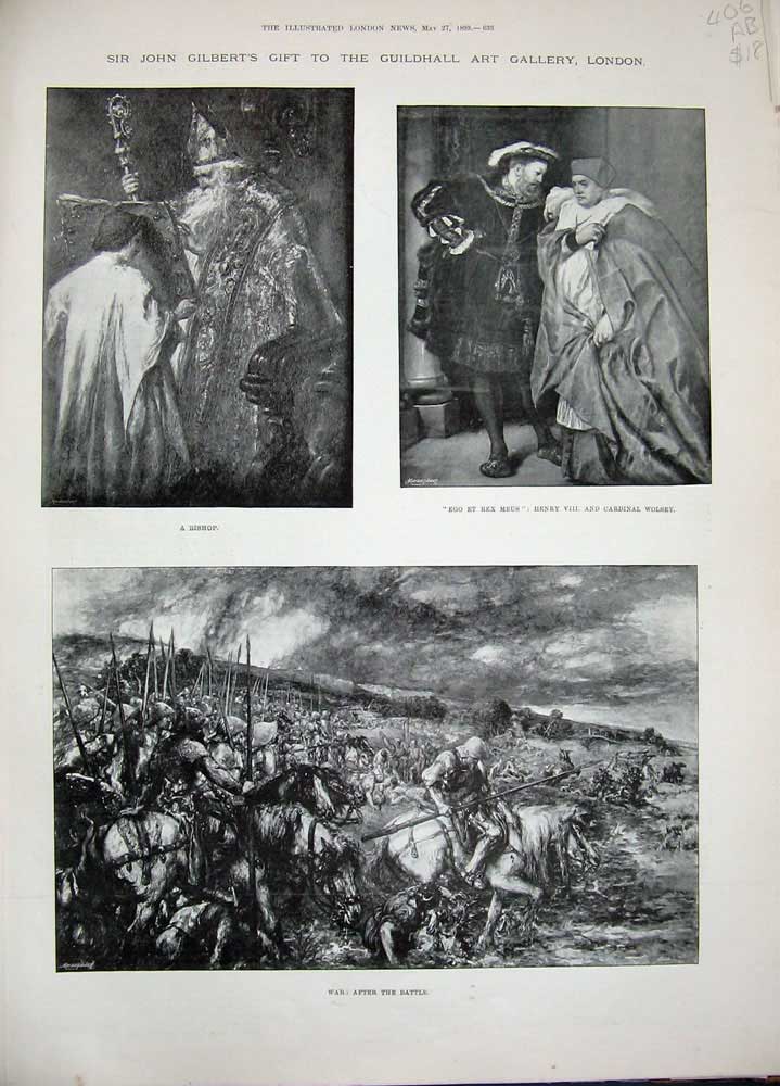 Old Antique Print 1893 John Gilbert Guildhall Art Gallery London Calais 19th