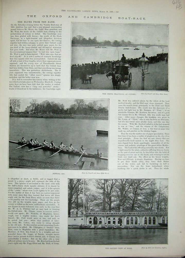 Old Antique Print Oxford Cambridge Boat Race 1893 Barnes Bridge Putney 19th