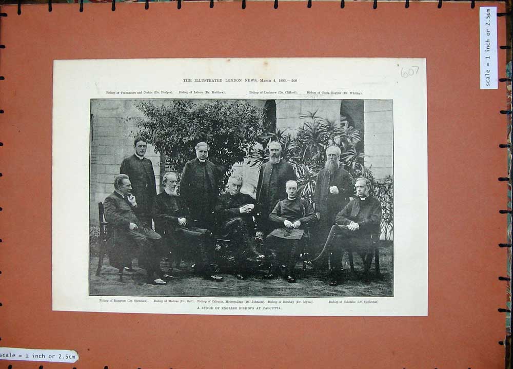 Old Antique Print 1893 English Bishops Calcutta Rangoon Madras Bombay Men 19th