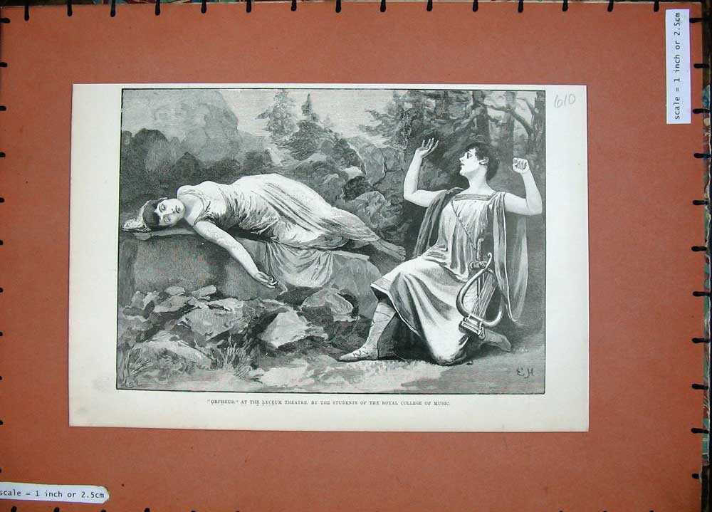 Old Antique Print 1893 Orpheus Lyceum Theatre Student Royal College Music 19th