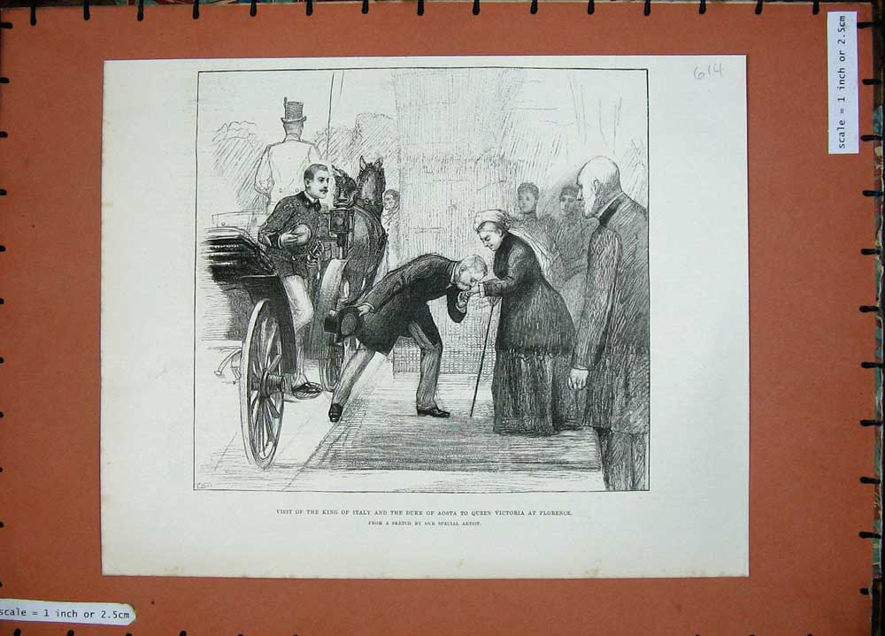 Original Old Antique Print 1893 King Italy Duke Aosta Queen Victoria Florence
