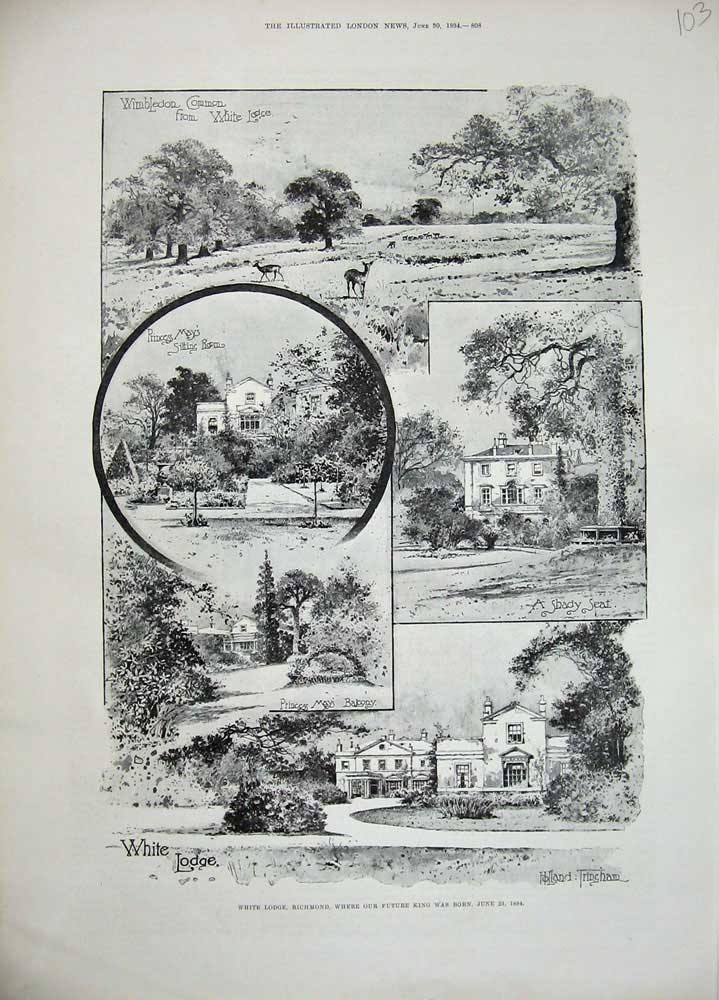 Old Antique Print 1894 White Lodge Richmond Princess May Wimbledon Seat 19th