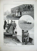 Old Antique Print 1894 Hornet Torpedo Boat Destroyer Gravesend Ship Wheel 19th