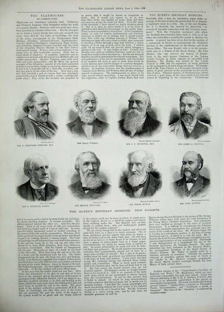 Old Antique Print 1894 Knights Pitman Hutton Haden Russell Bucknill Men 19th