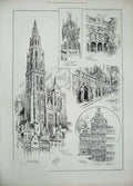 Old Antique Print 1894 Antwerp Notre Dame Church Museum St Paul Charles 19th