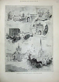 Old Antique Print 1894 Choir Norwich Cathedral Bishop'S Palace Mancroft 19th