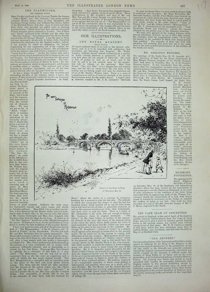Original Old Antique Print 1894 Footbridge Richmond River Trees Country Sketch