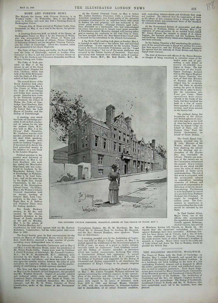 Original Old Antique Print 1894 Sier'S Church Institute Woolwich Building 19th