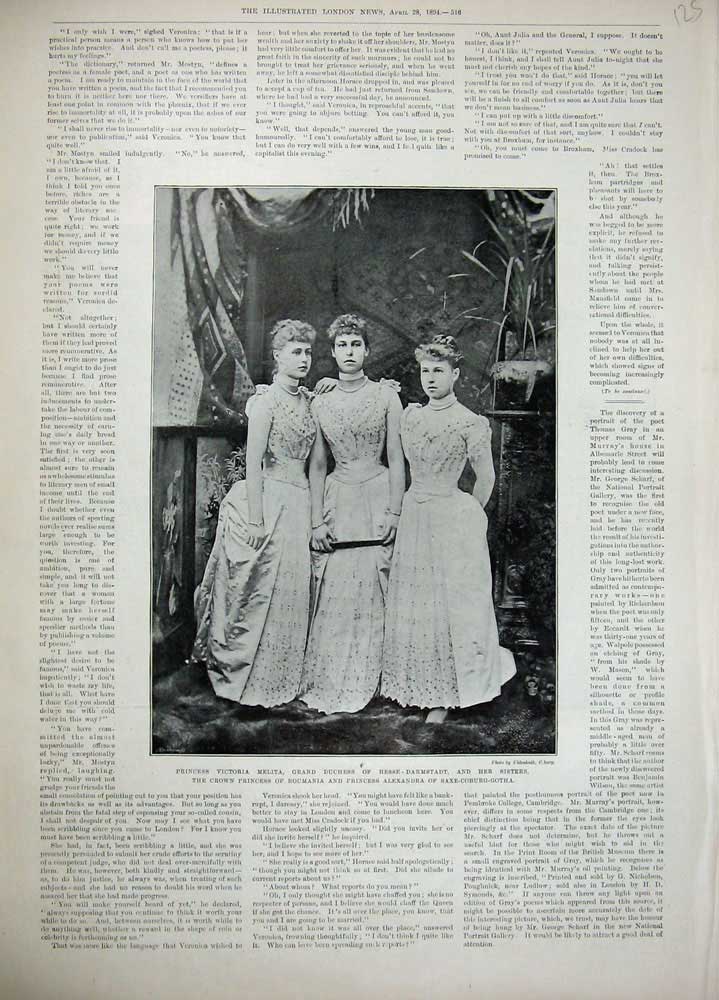 Old Antique Print 1894 Princess Melita Duchess Hesse-Darmstadt Roumania 19th