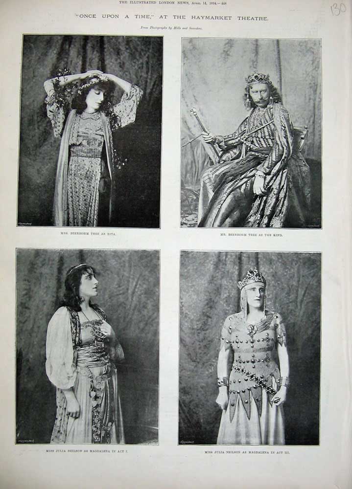 Original Old Antique Print 1894 Haymarket Theatre Once Time Magdalena Beerbohm