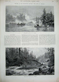 Original Old Antique Print 1894 Burlington America Thousand Isles Rapids River