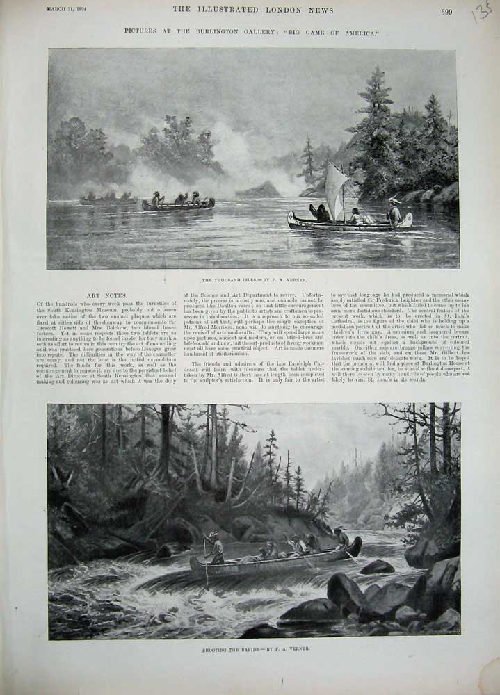 Original Old Antique Print 1894 Burlington America Thousand Isles Rapids River