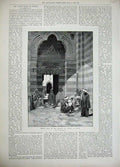 Original Old Antique Print 1894 Great Door Mosque El Azhar Cairo Egypt Montbard