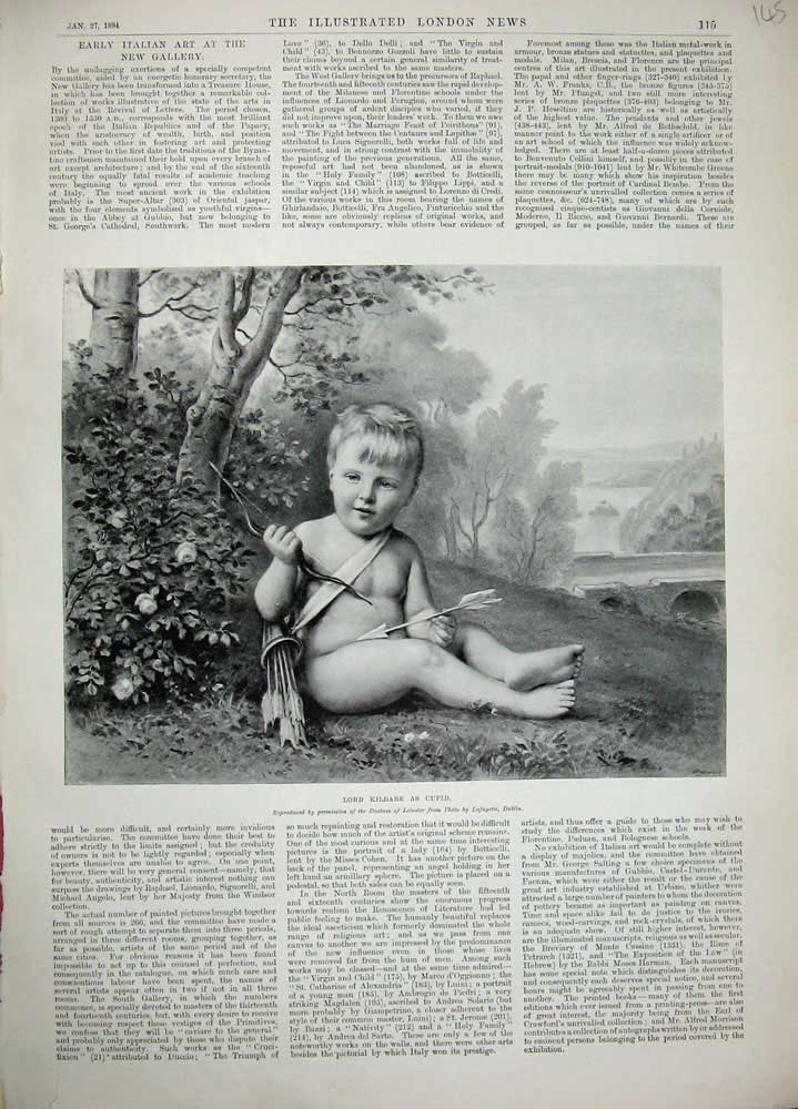 Old Antique Print 1894 Lord Kildare Cupid Baby Boy Country Trees Bridge 19th