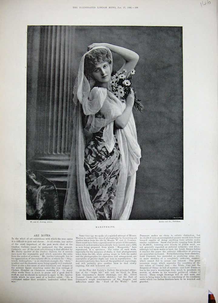 Original Old Antique Print 1894 Photograph Marguerite Flowers Woman Victorian