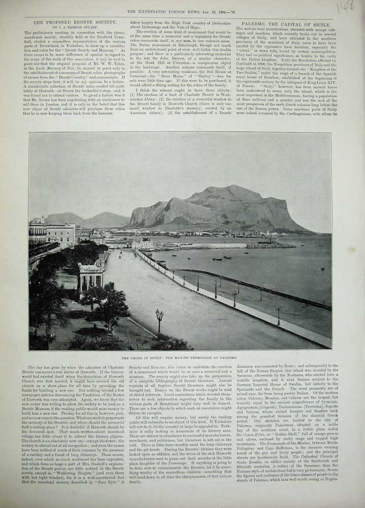 Original Old Antique Print 1894 Photograph Marine Promenade Palermo Sicily 19th