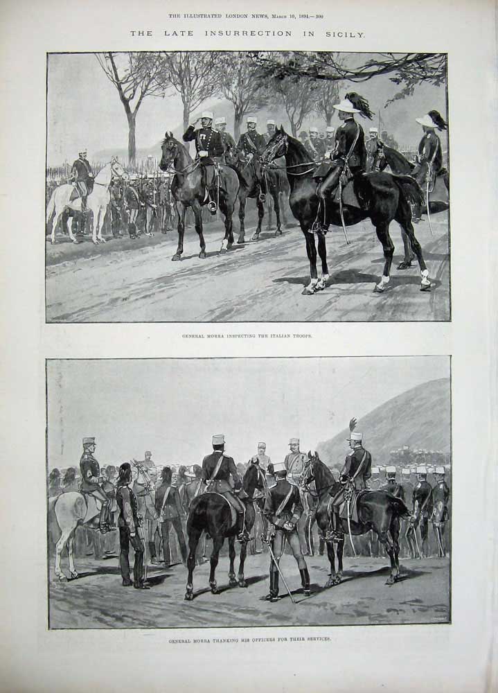 Antique Old Print 1894 Plan Battle Shangani War Sicily General Morra Army 19th