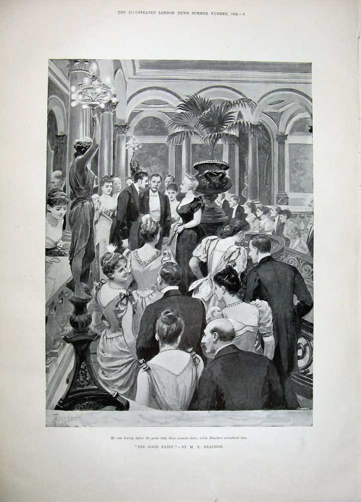 Old Antique Print 1894 Lady Blombart Dance Country Lane Horse Trees Art 19th
