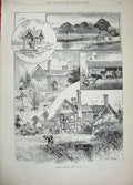 Antique Old Print 1894 Women Little Girl Sports Ockley Surrey Farm Common 19th