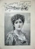 Original Old Antique Print 1894 Portrait Beautiful Woman Violets Lady Art 19th
