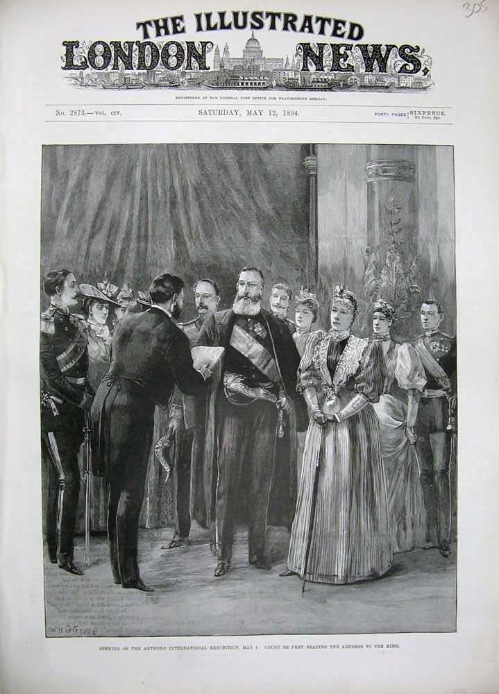 Antique Old Print *0251 1894 Antwerp International Exhibition Count Pret King