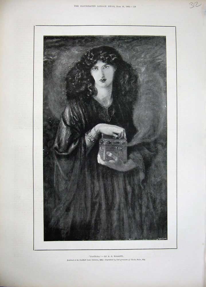Original Old Antique Print 1894 Portrait Pandora Guildhall Charles Butler 19th