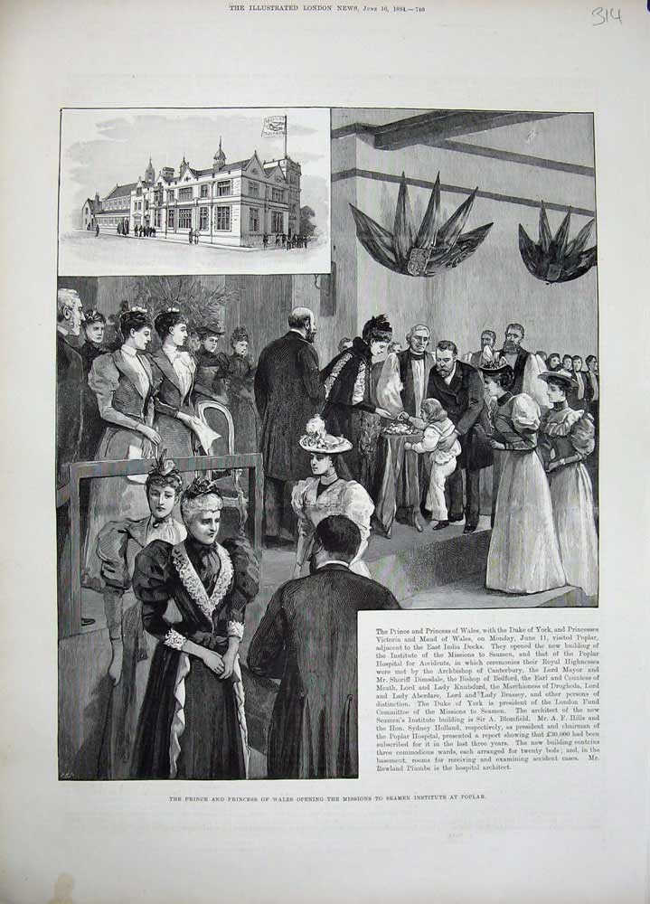 Original Old Antique Print Prince Princess Wales Missions Seamen Polar 1894