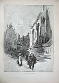 Original Old Antique Print 1894 Antwerp Exhibition Street Architecture 19th