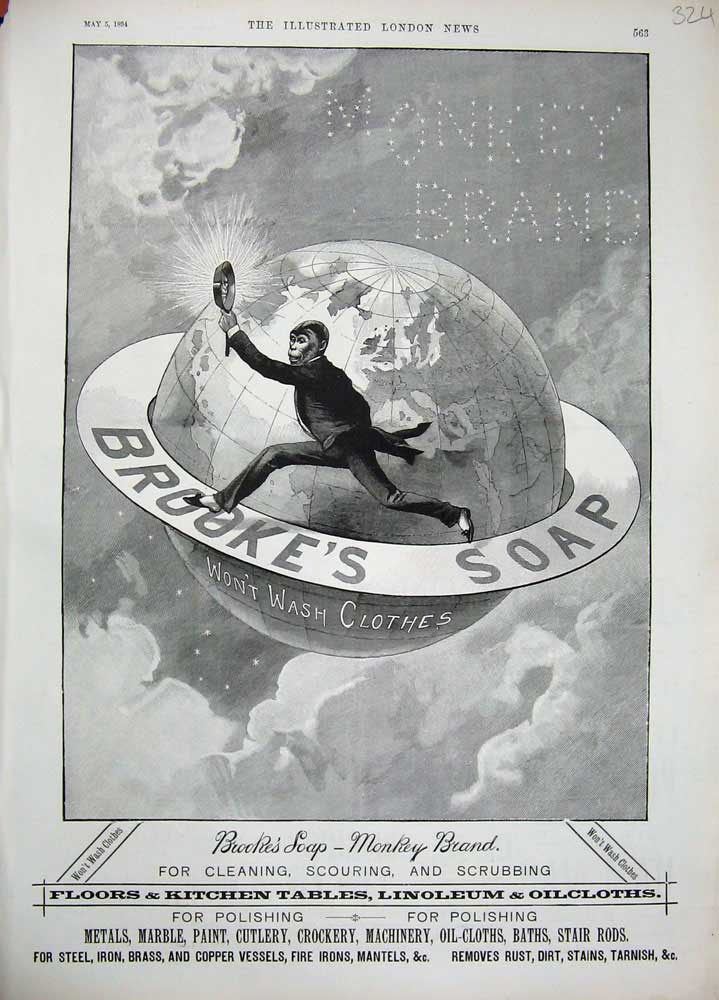 Old Antique Print 1894 Advertisement Brooke'S Monkey Brand Soap Cleaning 19th