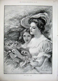 Old Antique Print Marcella Walker 1894 Lady Woman Little Girl Birds Nest 19th