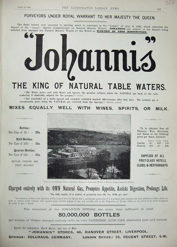 Old Antique Print 1894 Advertisement Johannis Natural Table Water Drink 19th