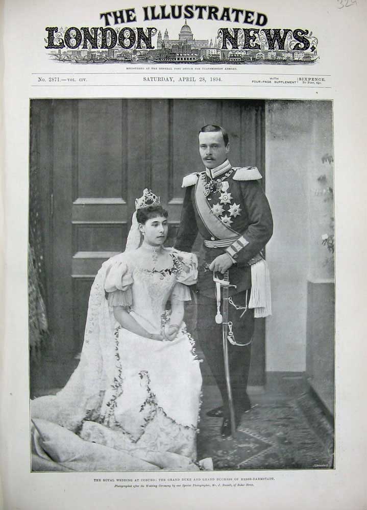 Old Antique Print Royal Wedding Coburg Duke Duchess Hesse-Darmstadt 1894 19th