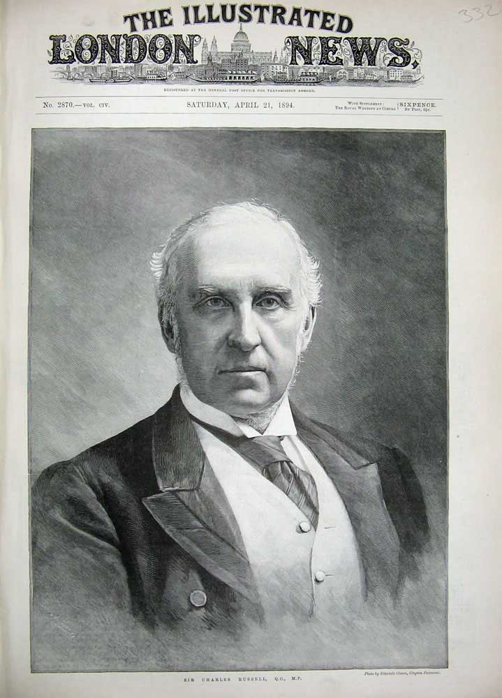 Original Old Antique Print 1894 Portrait Sir Charles Russell Q.C M.P Man 19th