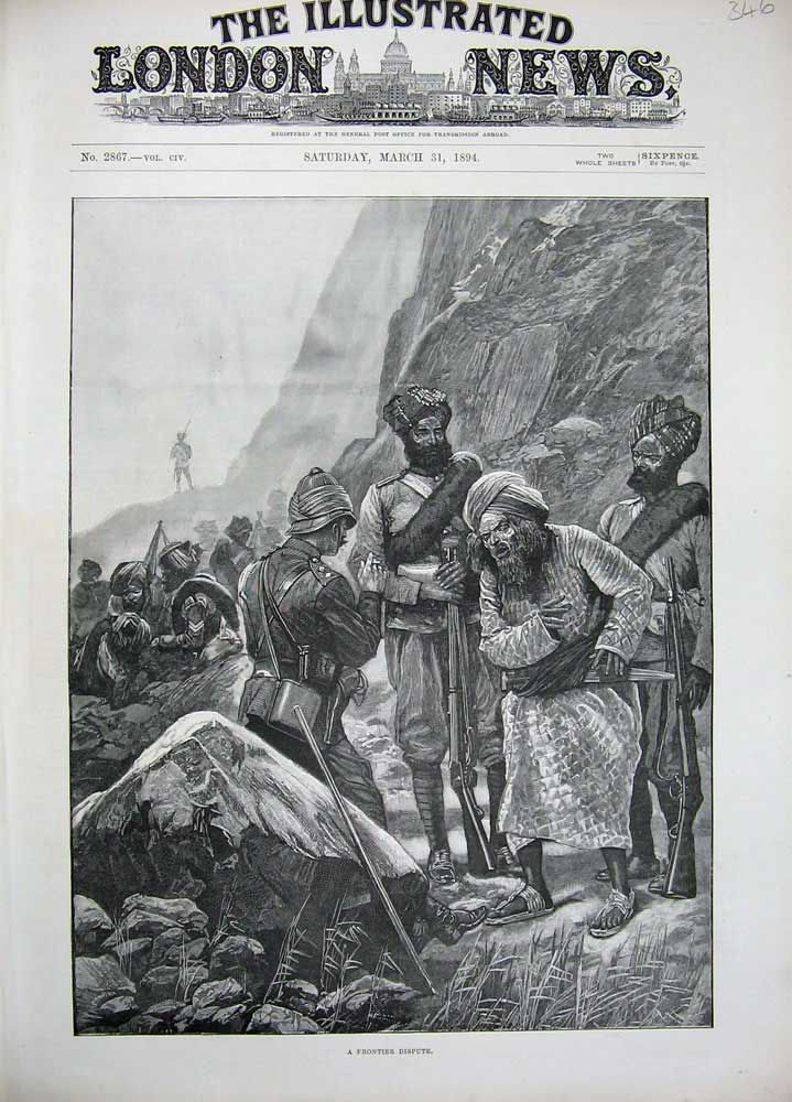 Original Old Antique Print Fine Art Frontier Dispute 1894 War Siers Weapons
