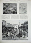 Original Old Antique Print 1894 Fruit Market Rion De Janeiro Hotel Villa Moreau