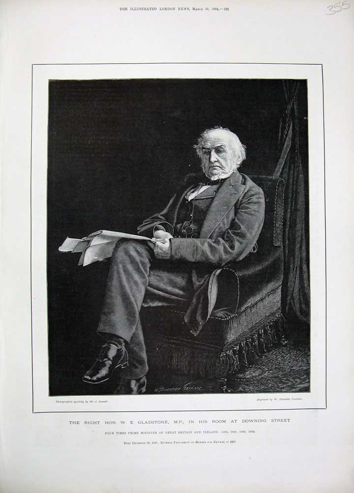 Original Old Antique Print 1894 Prime Minister Britain Gladstone Downing Street