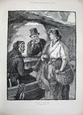 Original Old Antique Print 1894 Knowles Fine Art Market Basket Fisherman Boats
