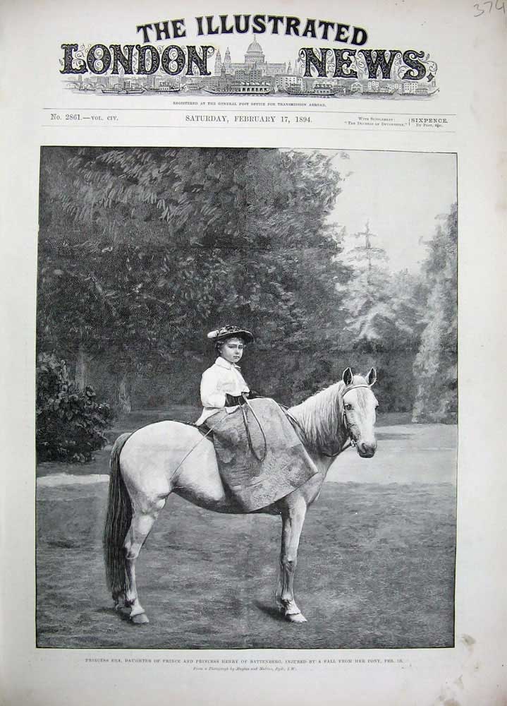Original Old Antique Print Princess Ens Prince Henry Battenberg Pony Horse 1894