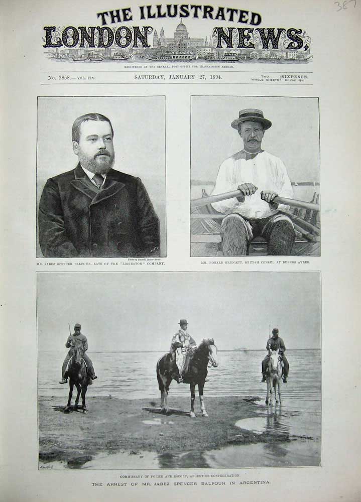 Old Antique Print 1894 Jabez Balfour Police Bridgett Buenos Ayres Horses 19th