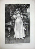 Original Old Antique Print 1894 Little Bo Peep Girl Country Sheep Hook Prescott