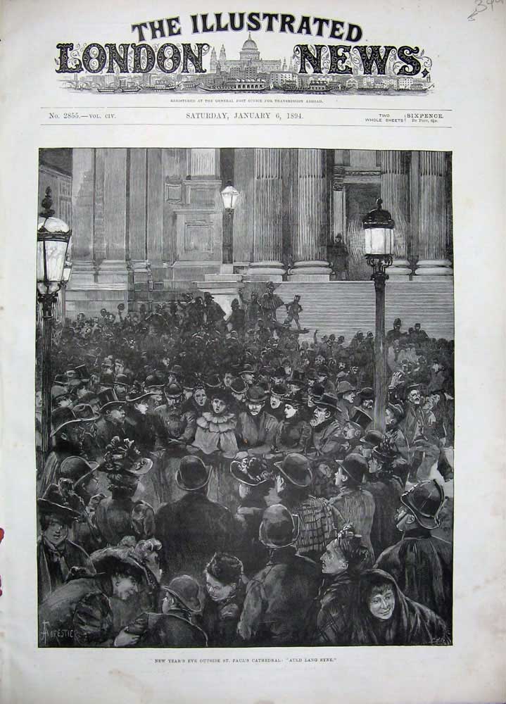 Old Antique Print 1894 New Years Eve St Paul'S Cathedral Auld Lang Syne 19th